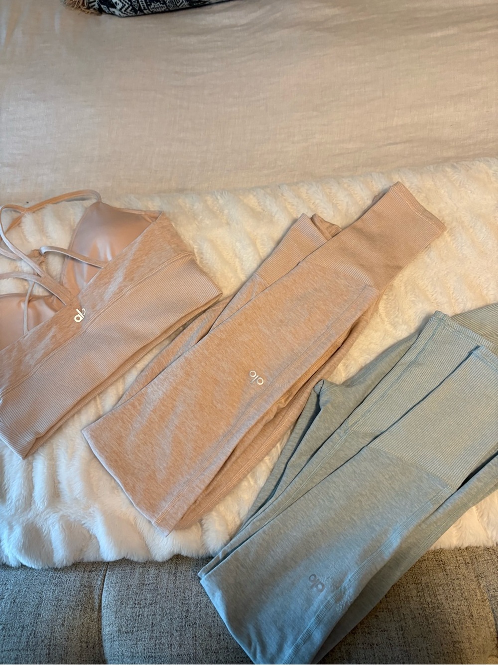 ALO Yoga Ribbed High-Rise Leggings in Nude and Light Blue